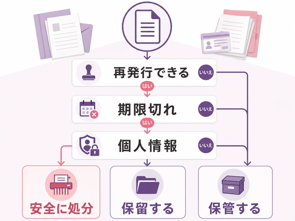 書類を捨てる前に再発行・期限切れ・個人情報を確認する判断チャート
