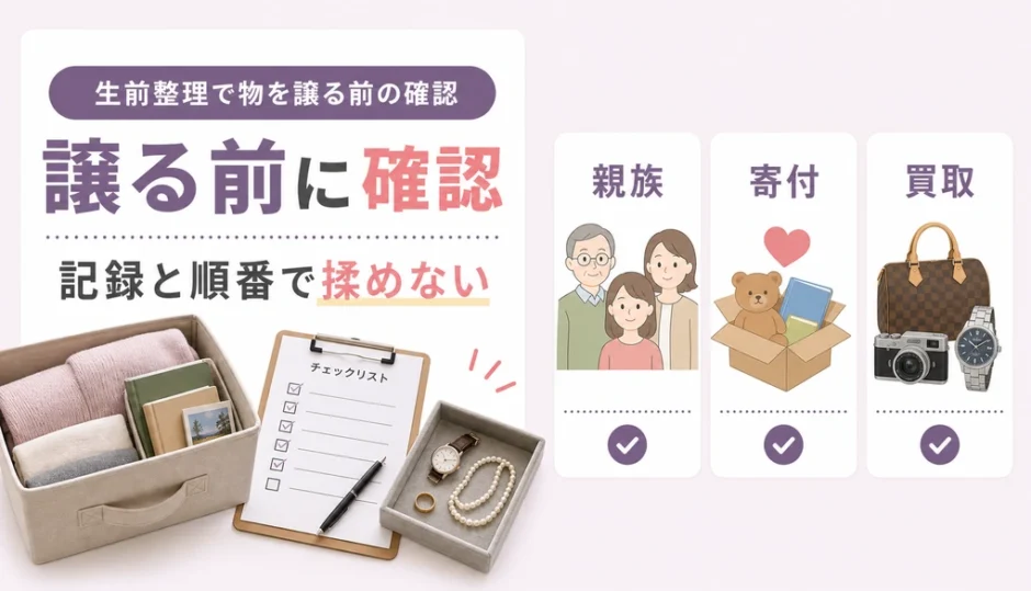 生前整理で物を譲る前に確認する項目を示す図解
