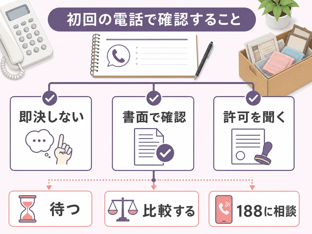 遺品整理業者への初回電話で即決しないための確認フロー