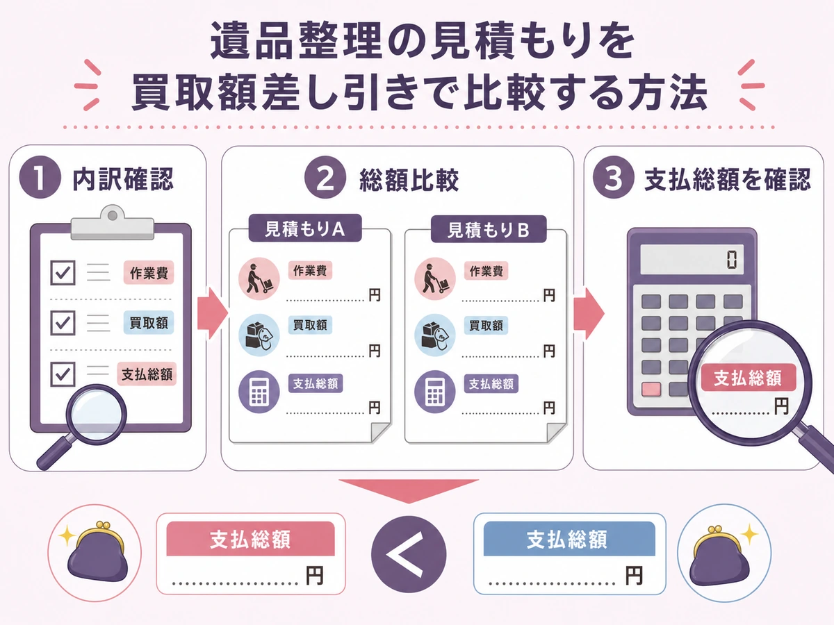 作業費、買取額、支払総額を確認する流れ