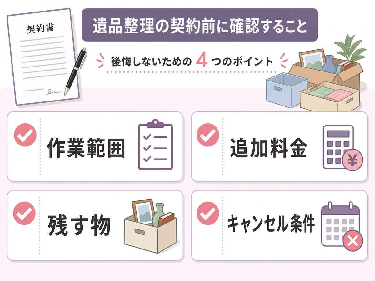 遺品整理の契約前に作業範囲や追加料金を確認するチェックリスト