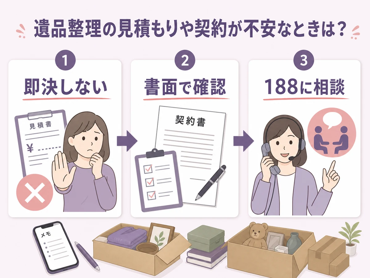 遺品整理の契約を急かされたときに即決せず188へ相談する流れ