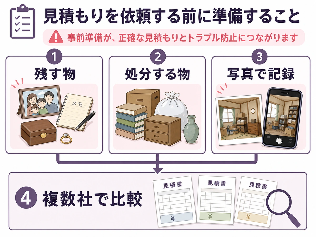 遺品整理の見積もり前に準備する物と比較手順