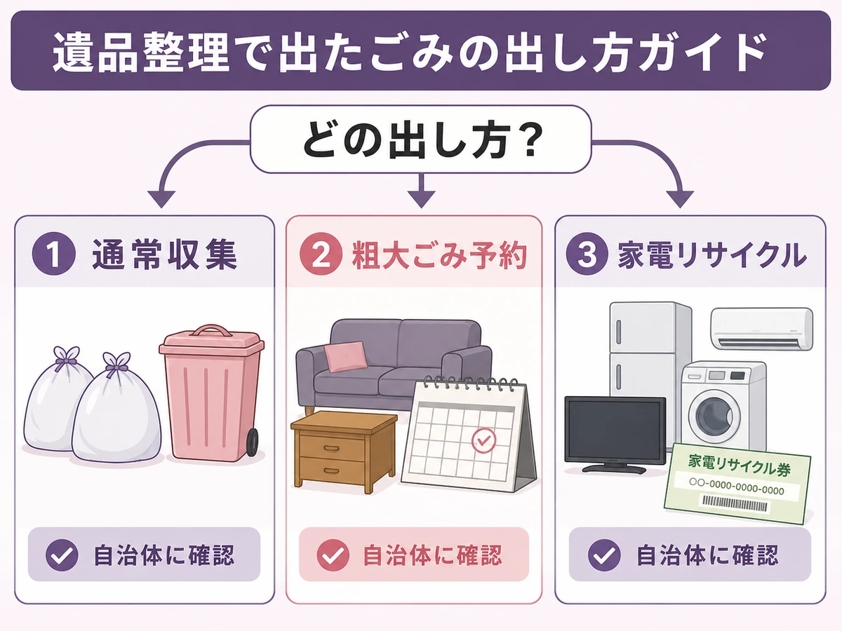 遺品整理で出たゴミを通常収集、粗大ごみ、家電リサイクルに分ける判断ガイド