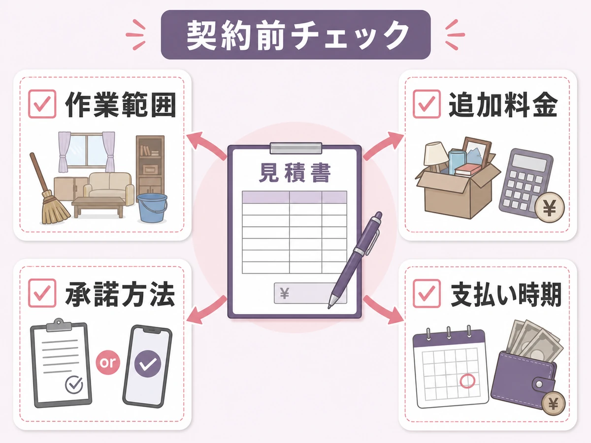 遺品整理の簡易清掃を依頼する前に書面で確認する項目