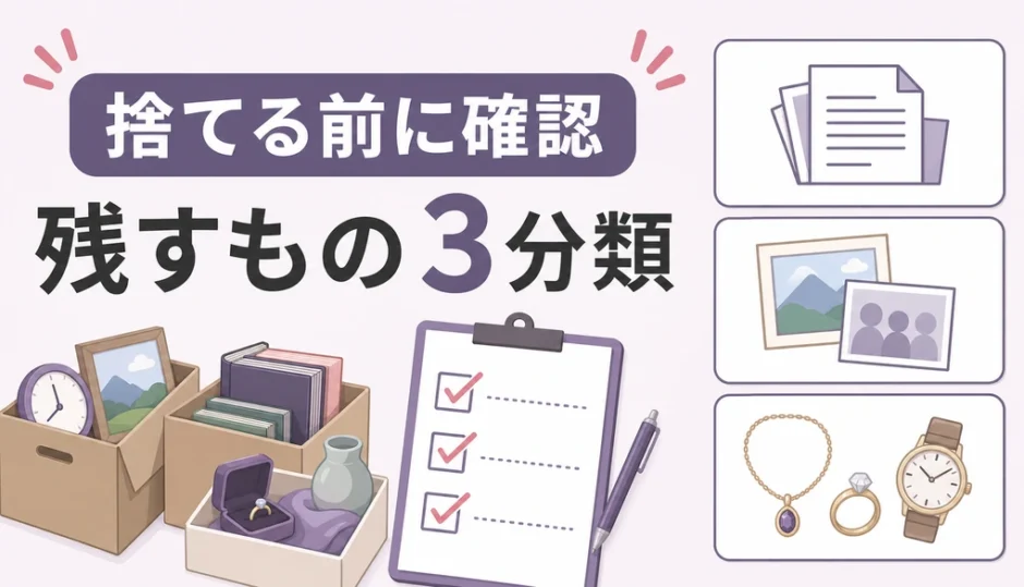 遺品整理で残すものを3分類で確認する図解
