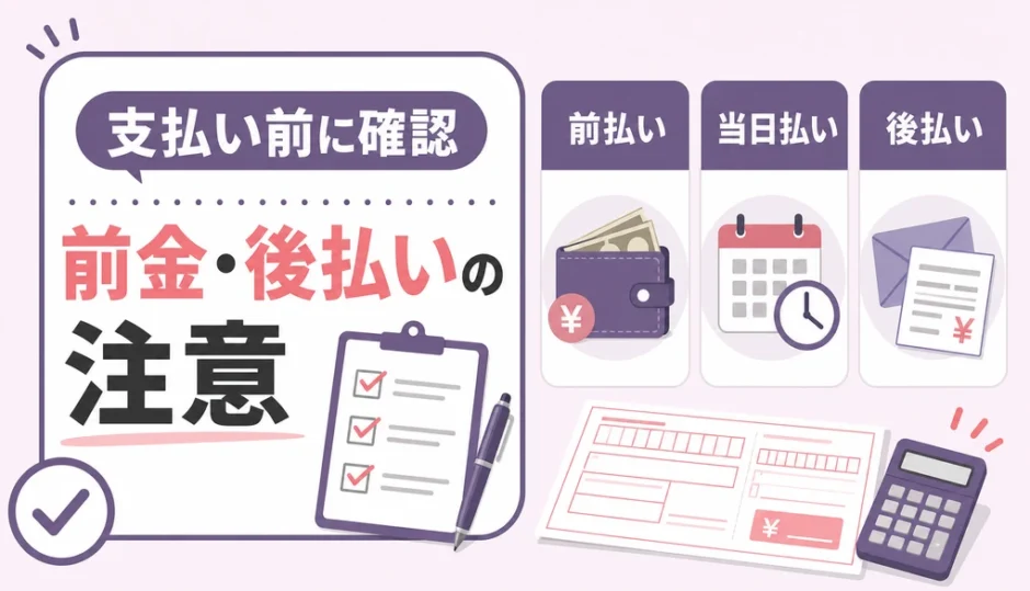 遺品整理費用の支払い前に前金と後払いの注意点を確認する図解