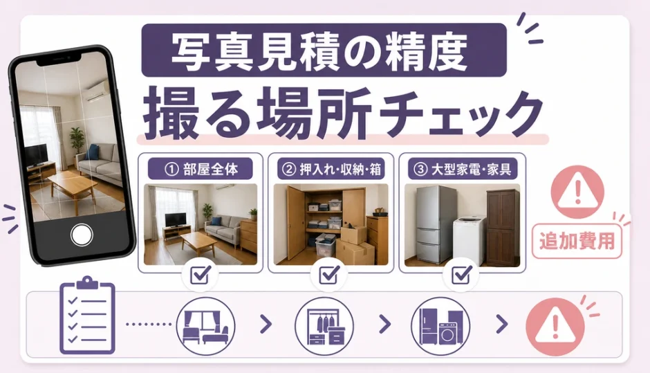遺品整理の写真見積で撮る場所を確認する図解