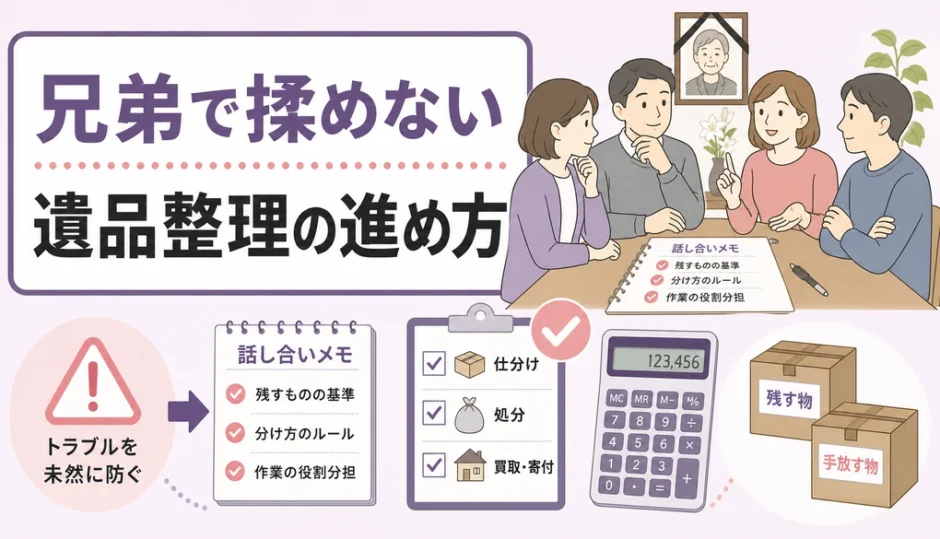 兄弟で揉めない遺品整理の進め方を示すサムネイル