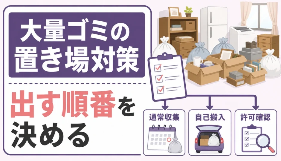 遺品整理の大量ゴミで一時置き場がない時の出す順番を示す図