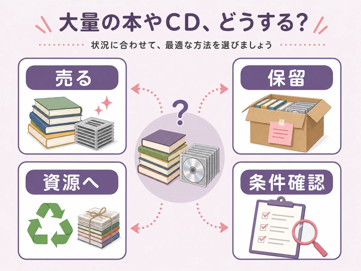 大量の本やCDを売る・保留・資源へ分ける選び方の図