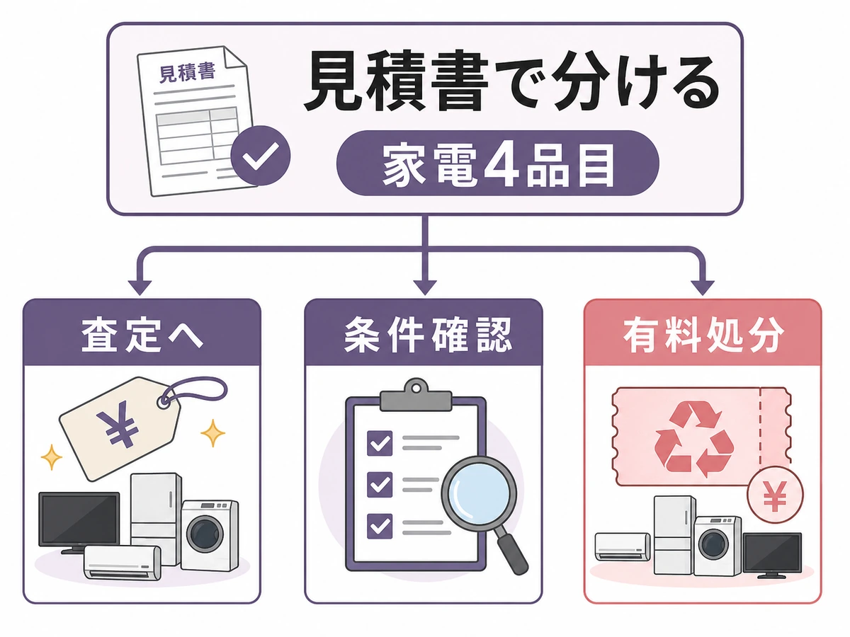 遺品整理の家電を査定・条件確認・有料処分に分ける判断チャート