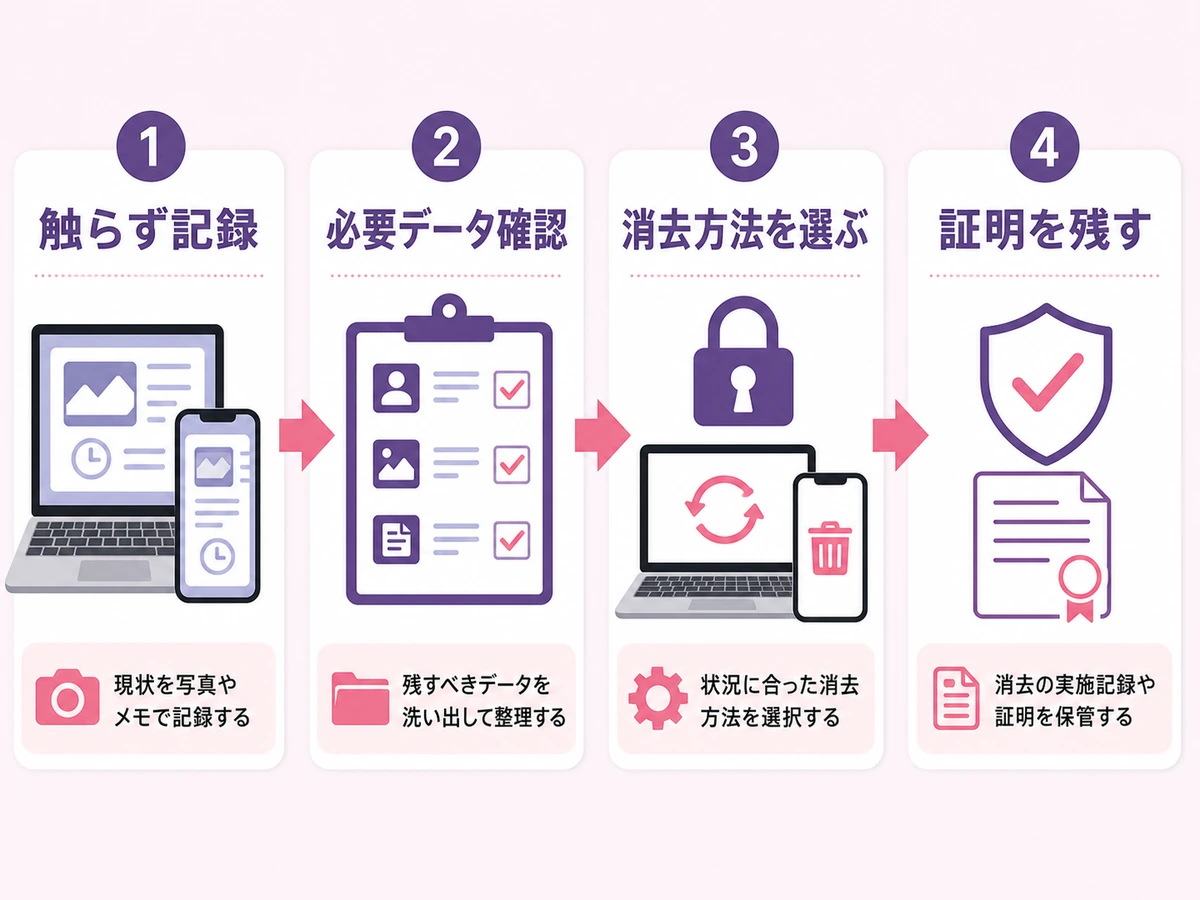 故人のパソコン・スマホを消去する前の確認フロー