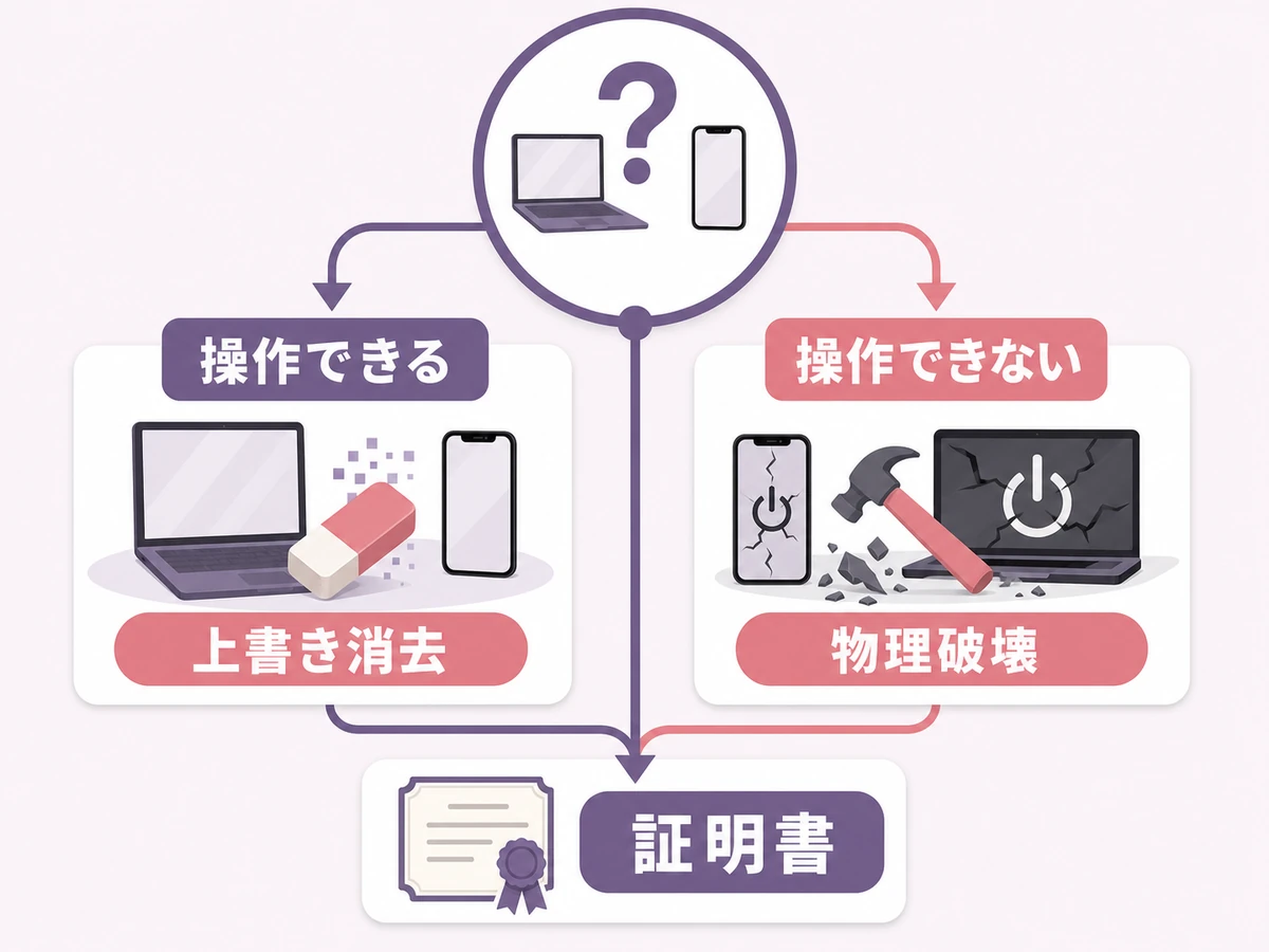 操作できる端末と操作できない端末で消去方法を分ける判断図