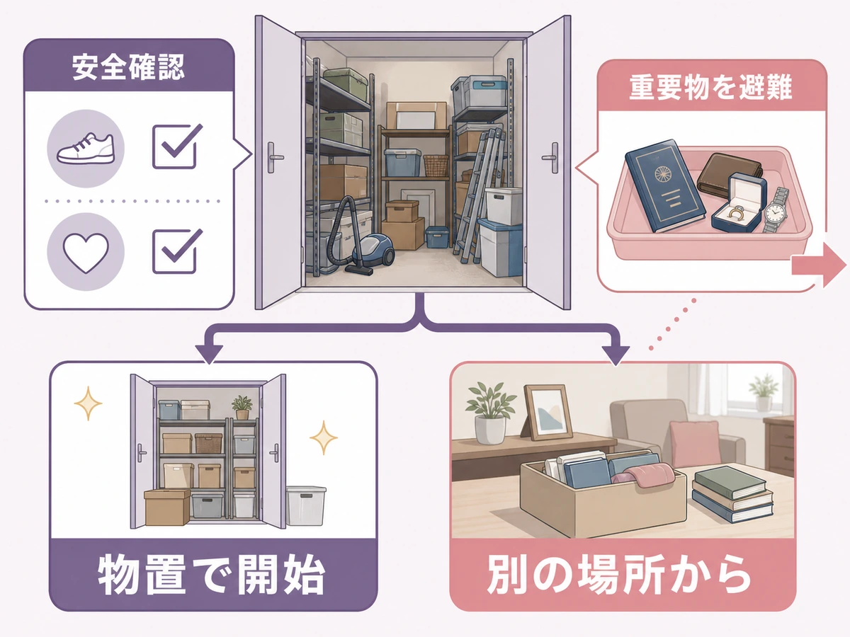 物置から生前整理を始めてよいか判断する流れ