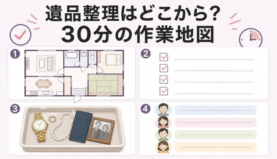 遺品整理を始める前に30分で作る作業地図のイメージ