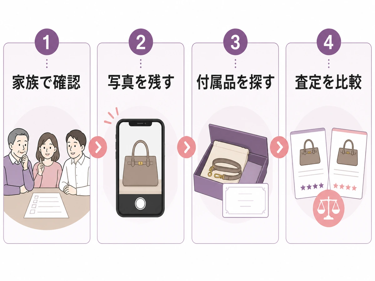 遺品のブランド品を売る前に家族確認から査定比較まで進める4段階