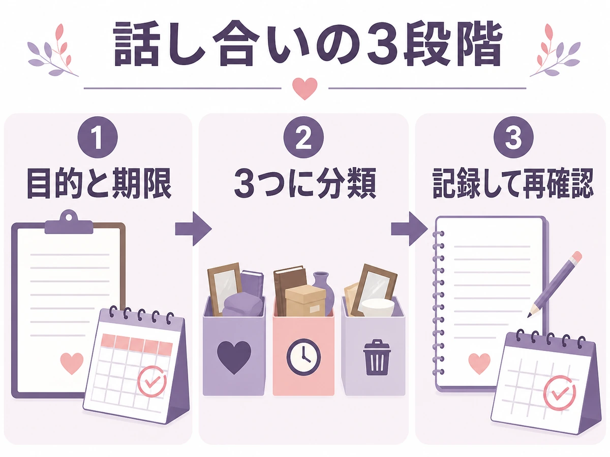 遺品処分を家族で話し合う目的共有・3分類・再確認の3段階