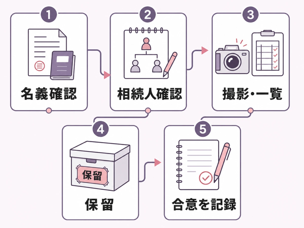 共有名義の実家で遺品を処分する前に行う名義確認から合意記録までの5ステップ