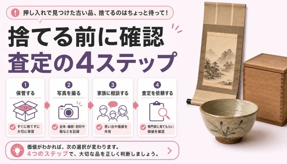 押入れの骨董品・古道具を捨てる前に確認する査定の4ステップ