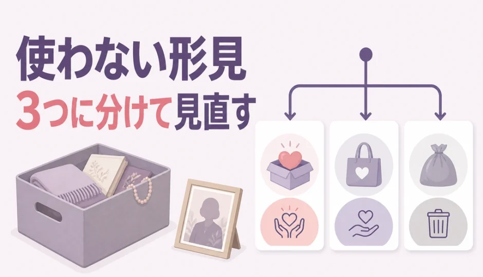 使わない形見を3つに分けて見直す方法を示す図