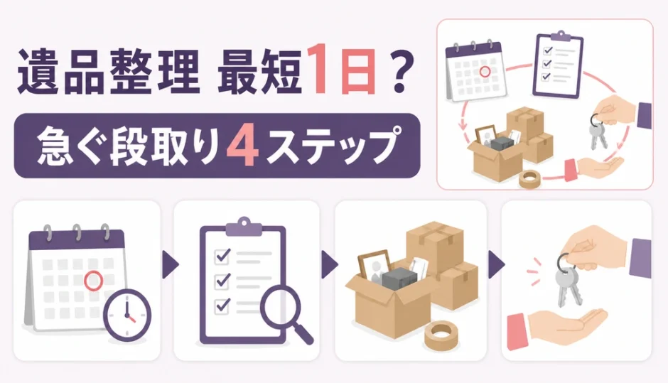 遺品整理を最短日程で進める4段階を示す図