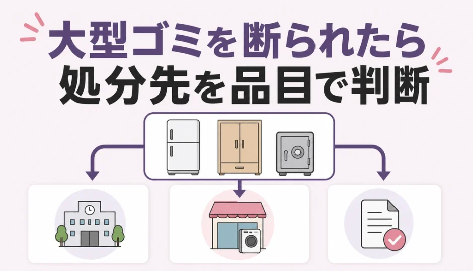 大型ゴミを自治体に断られたときの品目別処分先を示す図解